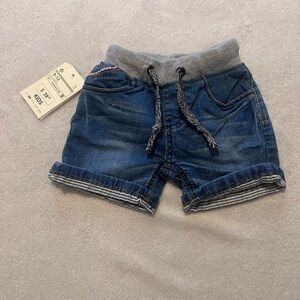 Little Guest Comfy Blue Kids Shorts with Gray Waistband Size 9-12 Months